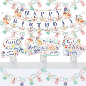 Big Dot of Happiness Let's Be Fairies - Banner and Photo Booth Decorations - Fairy Garden Birthday Party Supplies Kit - Doterrific Bundle