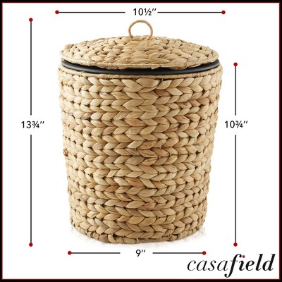 Natural Water Hyacinth Woven Bathroom Waste Basket with Lid