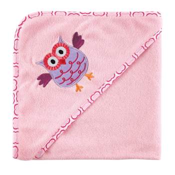 Luvable Friends Baby Girl Hooded Towel and Washcloth, Pink Owl, One Size