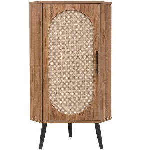 VANIRROR Freestanding Corner Cabinet with Rattan Door – Corner Shelf Stand for Small Spaces, Ideal for Living Room, Kitchen, Bathroom, Bedroom - 1 of 3