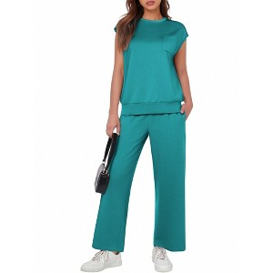 Pinspark 2 Piece Sets for Women Summer Lounge Set Cap Sleeves Sweatsuit Cropped Wide Leg Pants Matching Travel Tracksuit - 1 of 4