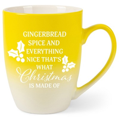 Gingerbread Spice  Everything Nice That's What Christmas Is Made Of Two Toned Matte Yellow  White 12 ounce Ceramic Stoneware Coffee Cup Mug