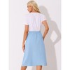 Allegra K Women's High Elastic Waist Button Pleated Linen A-Line Skirts - 3 of 4