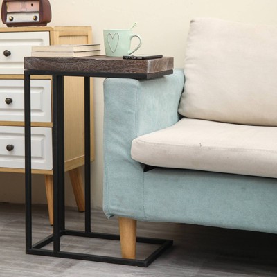 Rustic Brown Torch Carbon C-Shaped End Table with Metal Frame