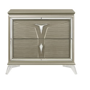 Vynxaria Modern 2-Drawer Nightstand - Silver, Wood Construction, Mirrored Accent Handles, Spacious Storage, Bedroom Furniture - 1 of 4
