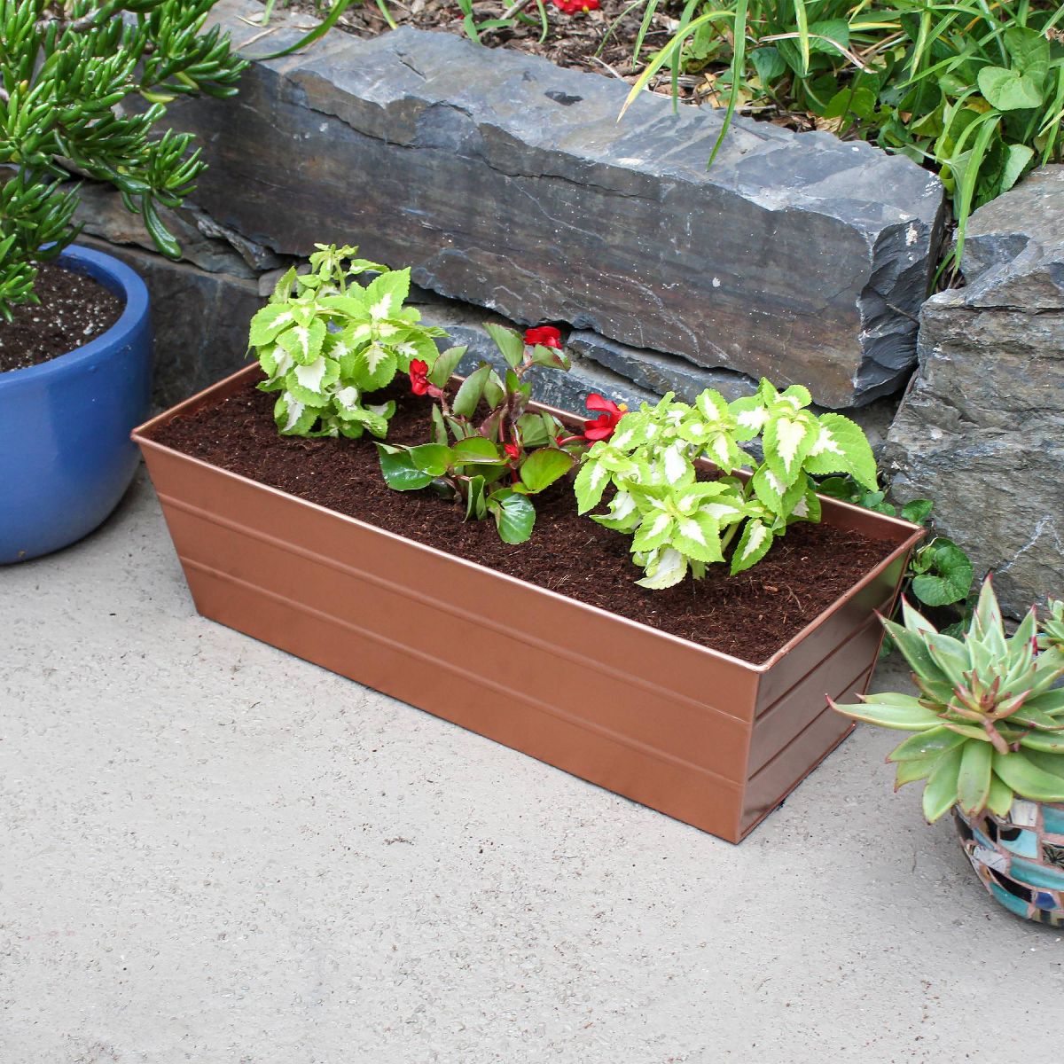 ACHLA Designs Medium Rectangular Galvanized Steel Outdoor Planter Box 24"x9.5" - thumbnail 4