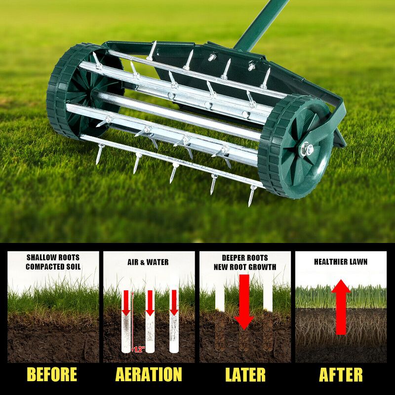 Costway 18-inch Rolling Lawn Aerator Rotary Push Tine Spike Soil Aeration W/Fender, 5 of 11