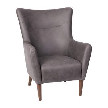 Emma and Oliver Traditional Wingback Accent Chair, Faux Leather Upholstery and Wooden Frame and Legs