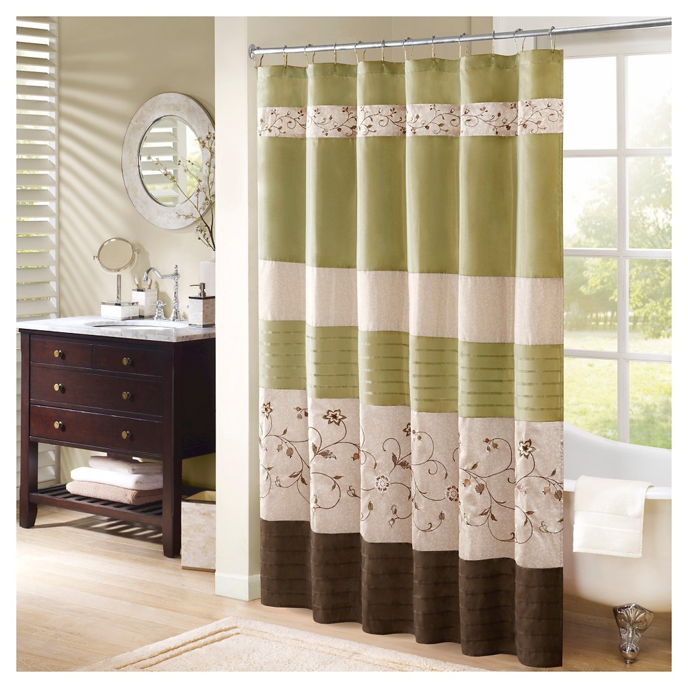 Photos - Shower Curtain Monroe Embroidered Floral  Green - Madison Park