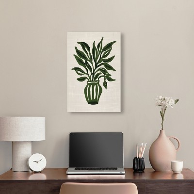 Green Vase Minimalistic Botanical Canvas Wall Art, 16" x 24"