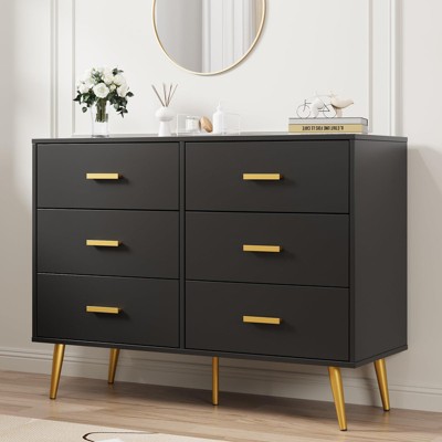 6-Drawer Modern Wooden Dresser with Gold Handles, Deep Storage Chest for Bedroom, Living Room, or Entryway