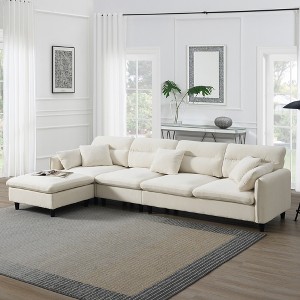 Whisen Modern L-shaped Convertible Sectional Sofa, 5-seat Cloud Chenille Indoor Furniture with Ottoman - 1 of 4