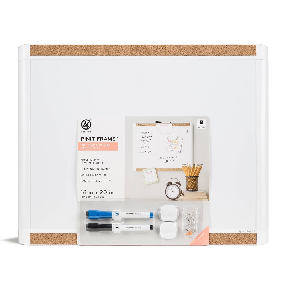 U Brands 16"x20" Pin it Frame Magnetic Dry Erase Board Value Pack
