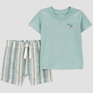 Carter's Just One You® Baby Boys' Striped Surfs Up Top & Bottom Set - Green - 1 of 3