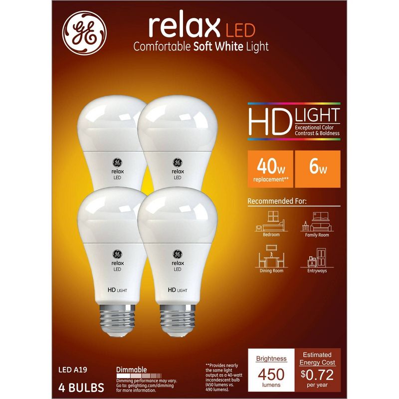 GE 4pk 5.5W 40W Equivalent Relax LED HD Light Bulbs Soft White, 1 of 6