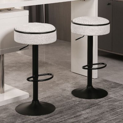 CAVINAS Round Storage Bar Stool, Height Adjustable Barstool, 360° Counter Height Swivel Dining Chair, PU Leather Padded Seat, Armless Bar Chair- 2PCS