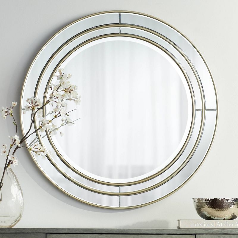 Noble Park San Simeon Round Vanity Decorative Wall Mirror Modern Beveled Glass Matte Champagne Frame 31 3/4" Wide for Bathroom Bedroom House Entryway, 2 of 8
