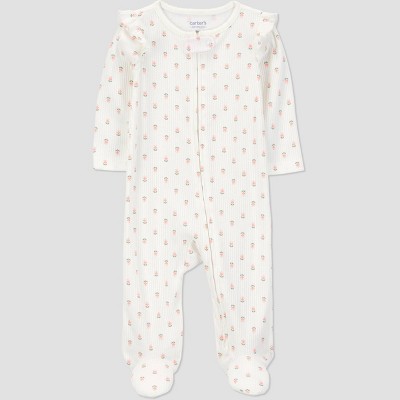 Carter's Just One You® Baby Girls' Sleep N' Play - Ivory Newborn: Floral Footed Pajamas, Two-Way Zipper