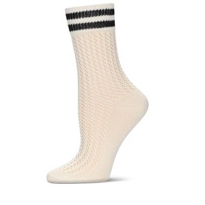 Memoi Women's Pointelle Knit Striped Crew Socks - 1 of 4
