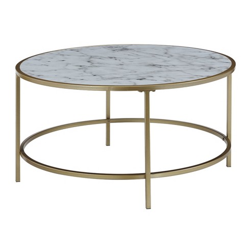Gold Coast Faux Marble Round Coffee Table Faux Marble White - Johar ...