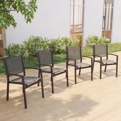 Sonkuki Outdoor Stacking Dining Chairs with breathable textile fabric