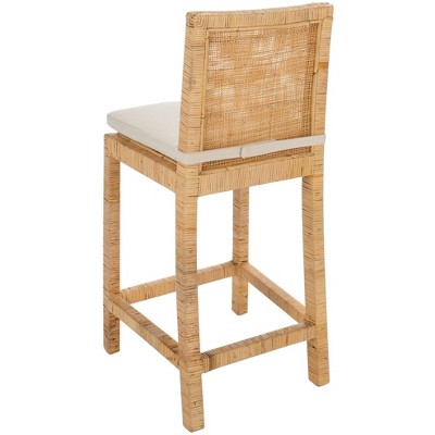 White and Natural Mango Wood Counter Stool with Cushion