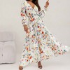 Coolmee Women's Maxi Dresses Wrap Deep V Neck Long Sleeve Floral Print Casual Dresses Slit Elastic Waist A Line Flowy Maxi Dresses L White - 4 of 4