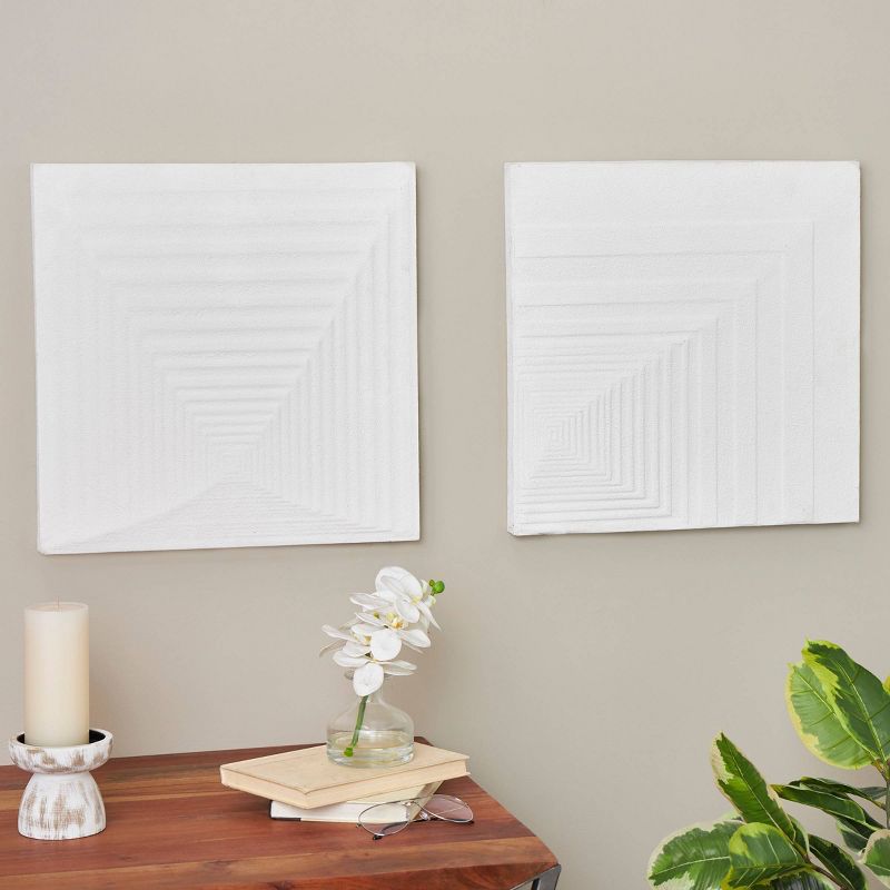 Olivia &#38; May Set of 2 Metal Geometric Layered Square Cube Perspective Wall Decors with Sandstone Texture Cream, 2 of 8