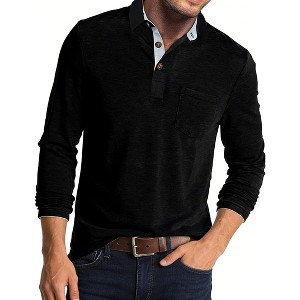 Men's Long Sleeve Polo Shirt Casual Collared Shirt with Pocket - 1 of 4