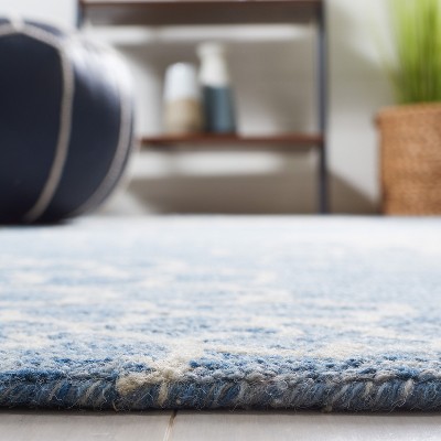 Blue and Ivory Floral Handmade Wool Area Rug, 3' x 5'