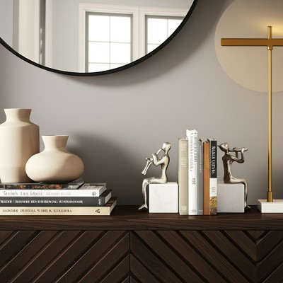 Sagebrook Home Set of 2 Metal Musician Bookends - Contemporary Marble and Aluminum Silver Decorative Bookend Sculptures