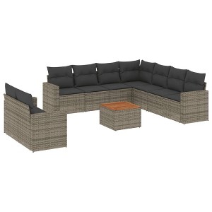 vidaXL Patio Sofa Set with Cushions Outdoor Furniture 10 Piece Poly Rattan - Gray - 1 of 4