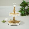 VIP Metal 20.5 in. White 2-Tier Tray with Floral Cutout - 3 of 4