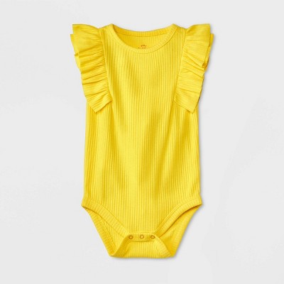 Baby Girls' Ribbed Ruffle Tank Bodysuit - Cat & Jack™ Yellow 6-9M
