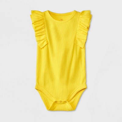 Image of Baby Girls' Ribbed Ruffle Tank Bodysuit - Cat & Jack™ Yellow 0-3M