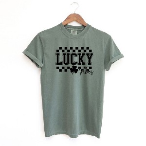 Simply Sage Market Women's Lucky Vibes Checkered Short Sleeve Garment Dyed Tee - 1 of 2