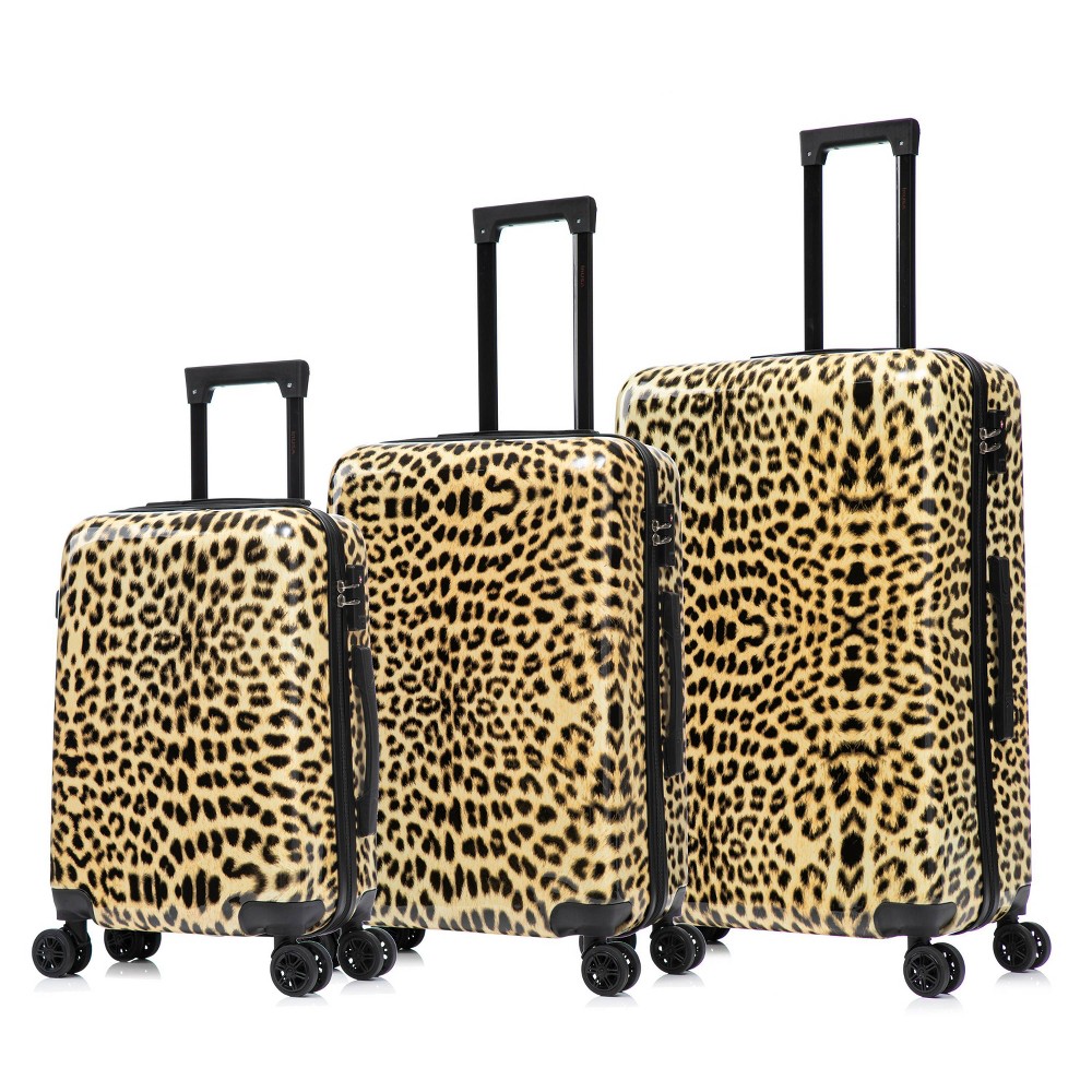 Photos - Business Briefcase InUSA PRINTS Lightweight Hardside Checked Spinner 3pc Luggage Set - Cheetah 