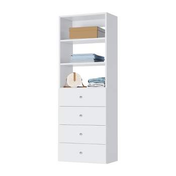 Modular Closets Built-in Closet Tower With Shelves & 4 Drawer - 25.5", White