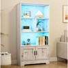 Bookcase with Doors Modern Bookshelf with LED Lights Wooden Display Storage Shelves Tall Farmhouse Bookcases Large Bookshelves for Bedroom - 4 of 4