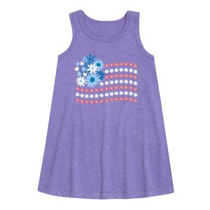 Girls' - Instant Message - Floral USA Flag Graphic Sleeveless Aline Dress - 1 of 4