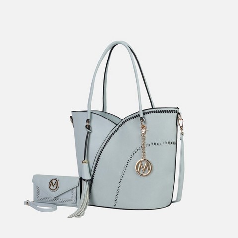 MKF Collection Imogene Two-tone Whip Stitches Vegan Leather Women’s Shoulder bag with Wallet by Mia K- Light Blue