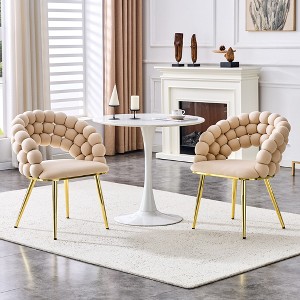 KWPZQEB Accent Chair Set of 2, Velvet Puffy Bubble Chair with Metal Legs, Modern Ball Chain Chair with Armrest & Upholstered for Dining Room, Balcony - 1 of 4
