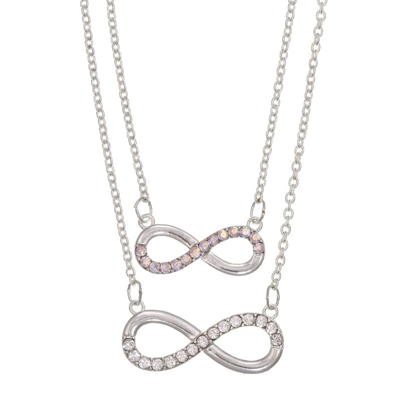 FAO Schwarz Silver Tone Infinity Pendant Necklace Set, 1 of 4