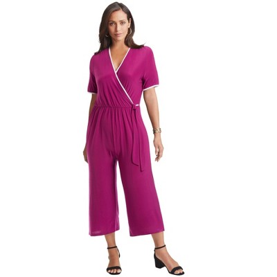 Jessica London Women's Plus Size Stretch Knit Cropped Wide Leg Jumpsuit
