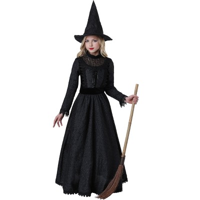 Large Black Velvet and Polyester Witch Costume with Hat
