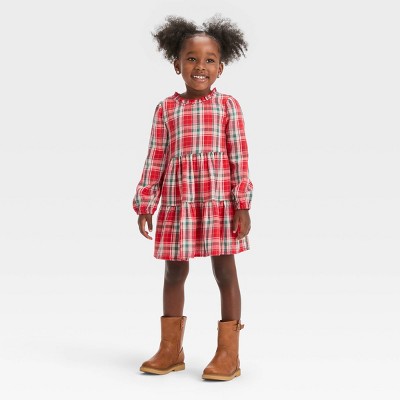 Toddler Girls' Plaid Long Sleeve Dress - Cat & Jack™ : Target