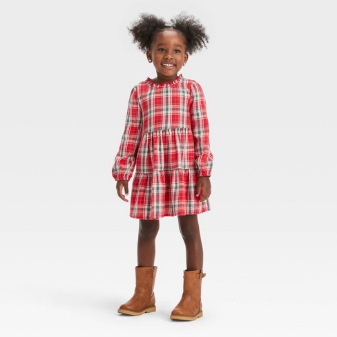 Toddler Girls' Plaid Long Sleeve Dress - Cat & Jack™ Red 18m : Target