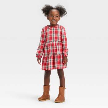 Toddler Girls' Plaid Long Sleeve Dress - Cat & Jack™