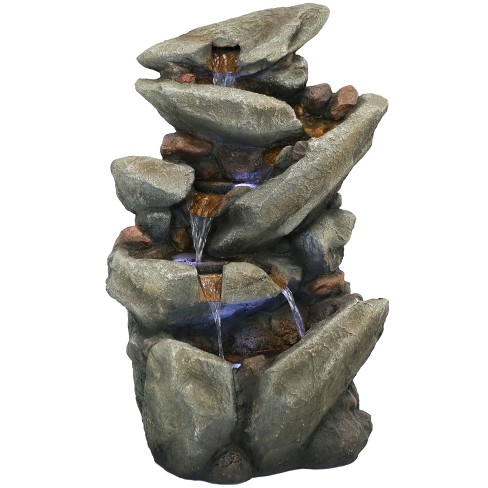 Sunnydaze 32 H Electric Polyresin Streaming Tilted Rocks Outdoor Water Fountain With Led Lights Target