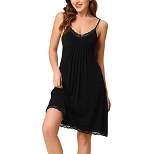 cheibear Womens Nightgown Pajama V Neck Lace Nightdress Sleepwear Lounge Dress